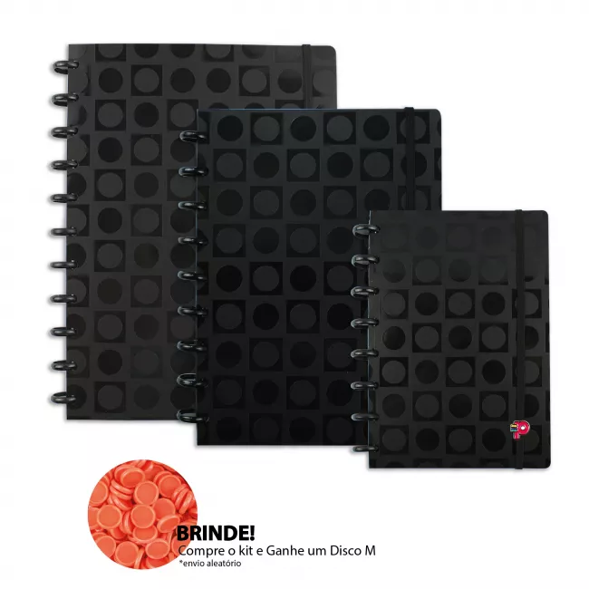 Kit Caderno Grande + Médio + A5 Bubble Black
